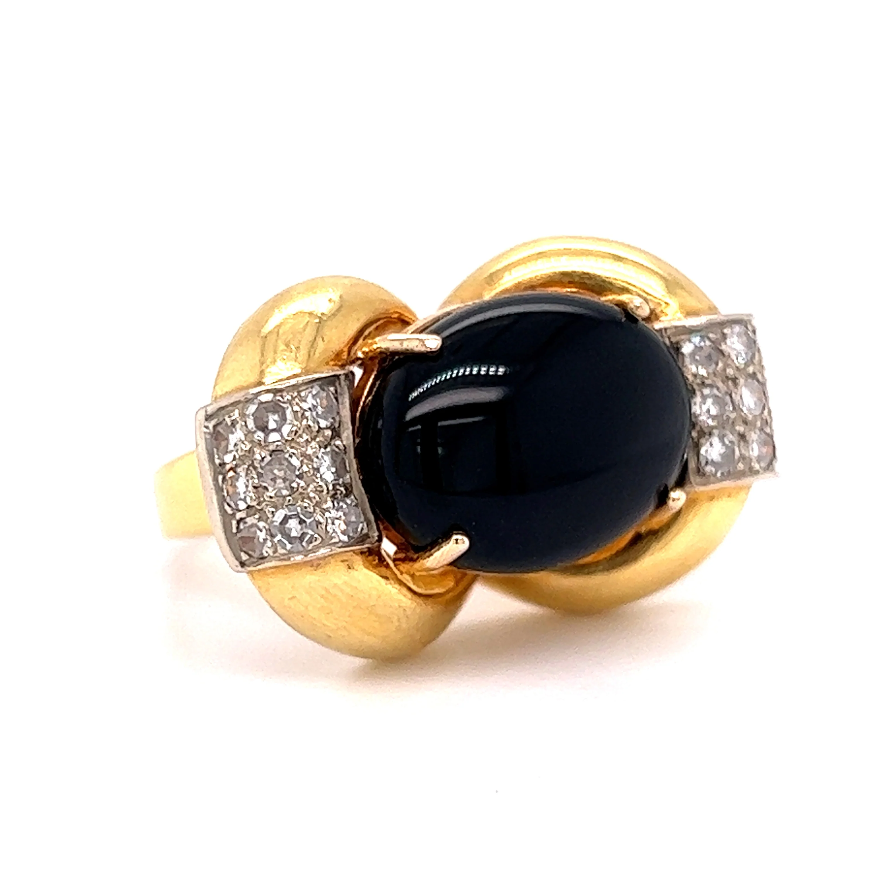 Vintage Onyx & Diamond Cocktail Ring 18k Yellow Gold - Image 3