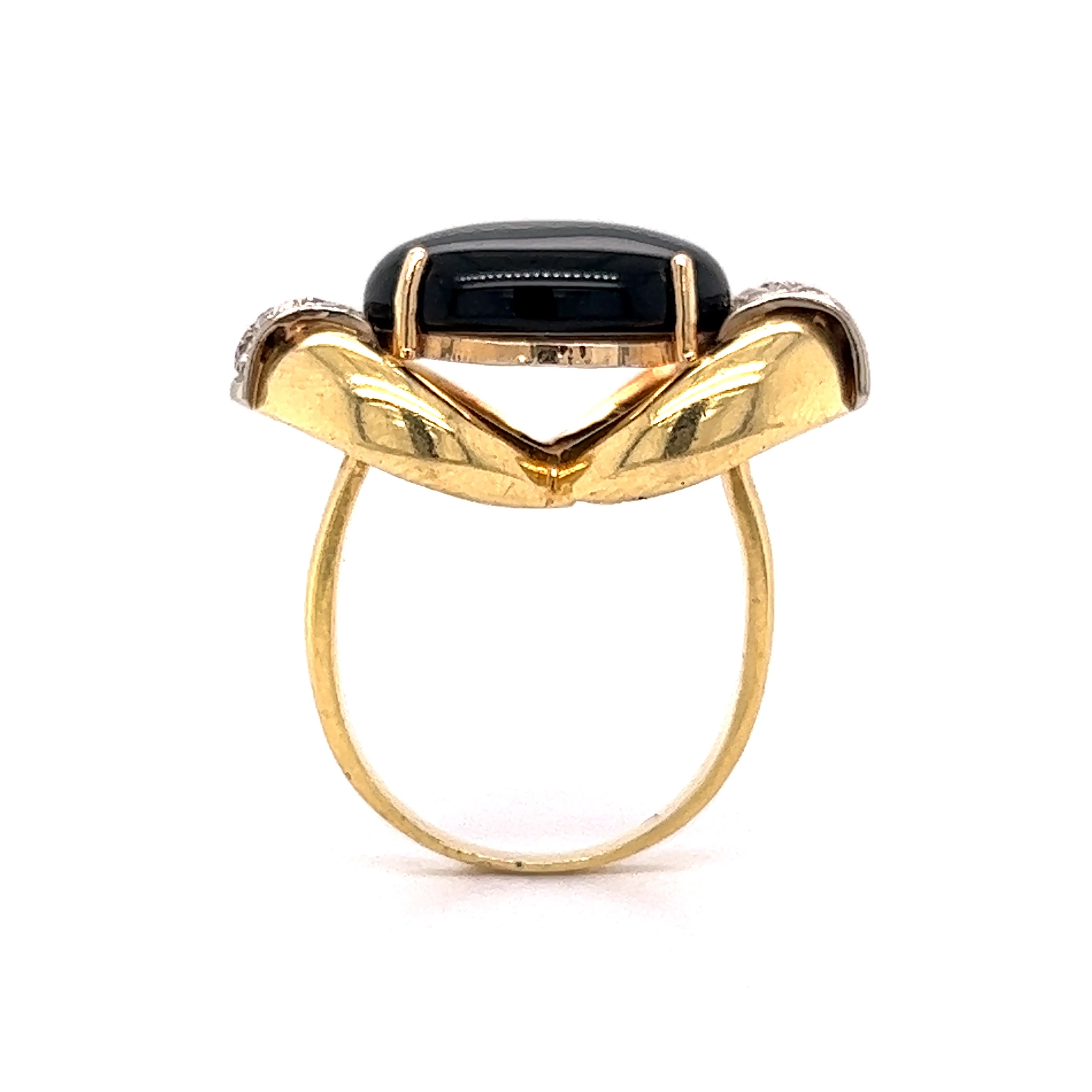 Vintage Onyx & Diamond Cocktail Ring 18k Yellow Gold - Image 4