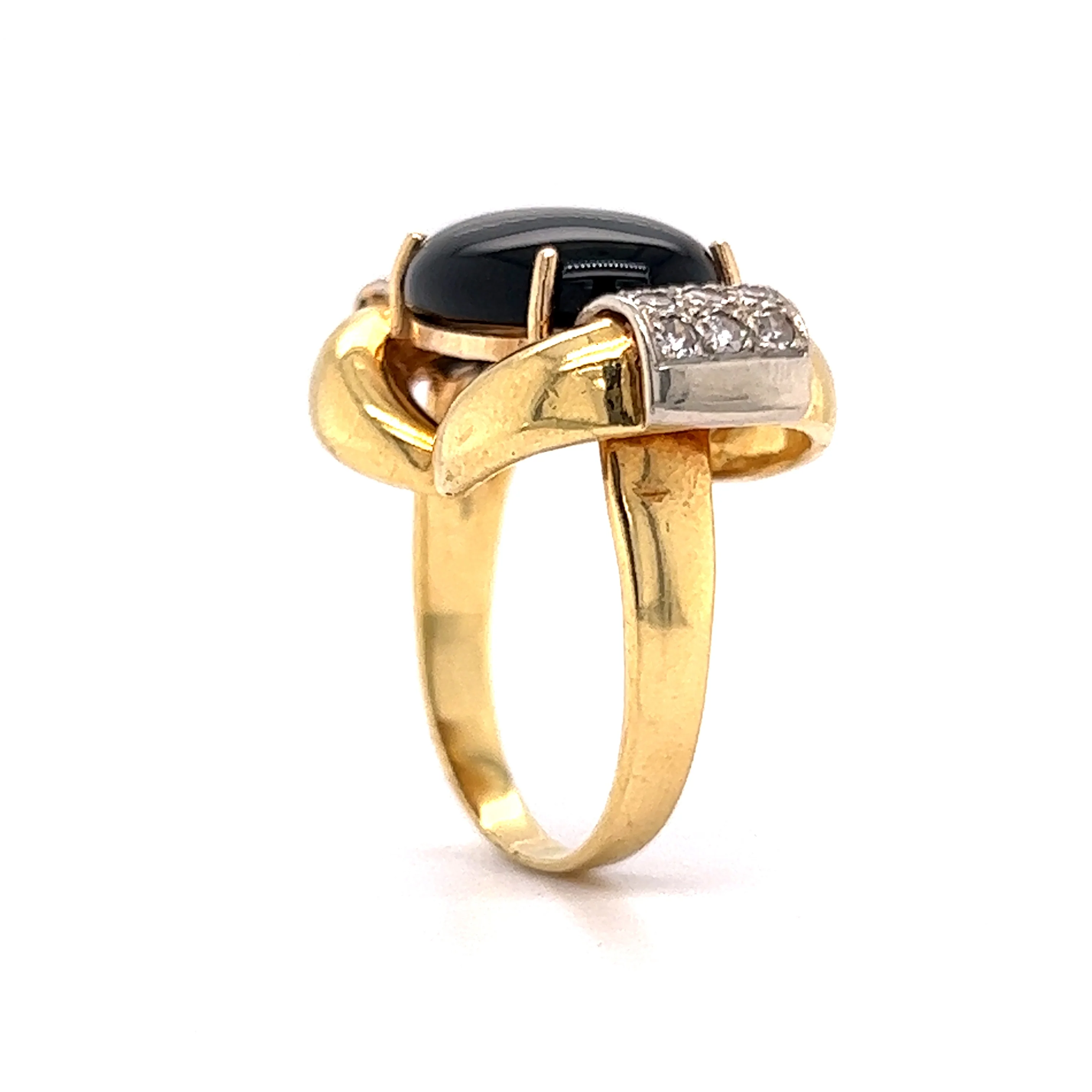 Vintage Onyx & Diamond Cocktail Ring 18k Yellow Gold - Image 5