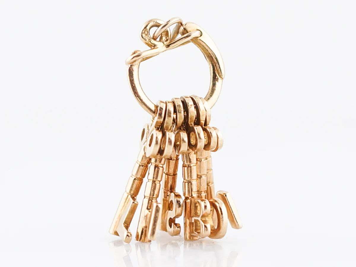 Vintage Pendant Charm Key Chain Mid-Century in 14k Yellow Gold