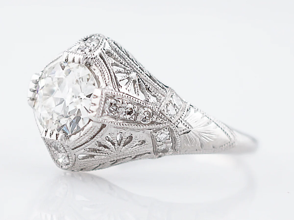 Vintage Platinum Filigree Diamond Engagement Ring - Image 2