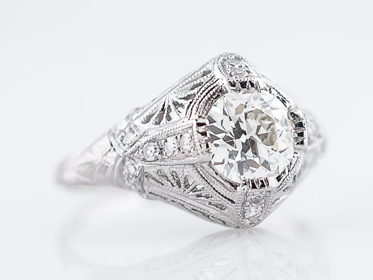 Vintage Platinum Filigree Diamond Engagement Ring - Image 3