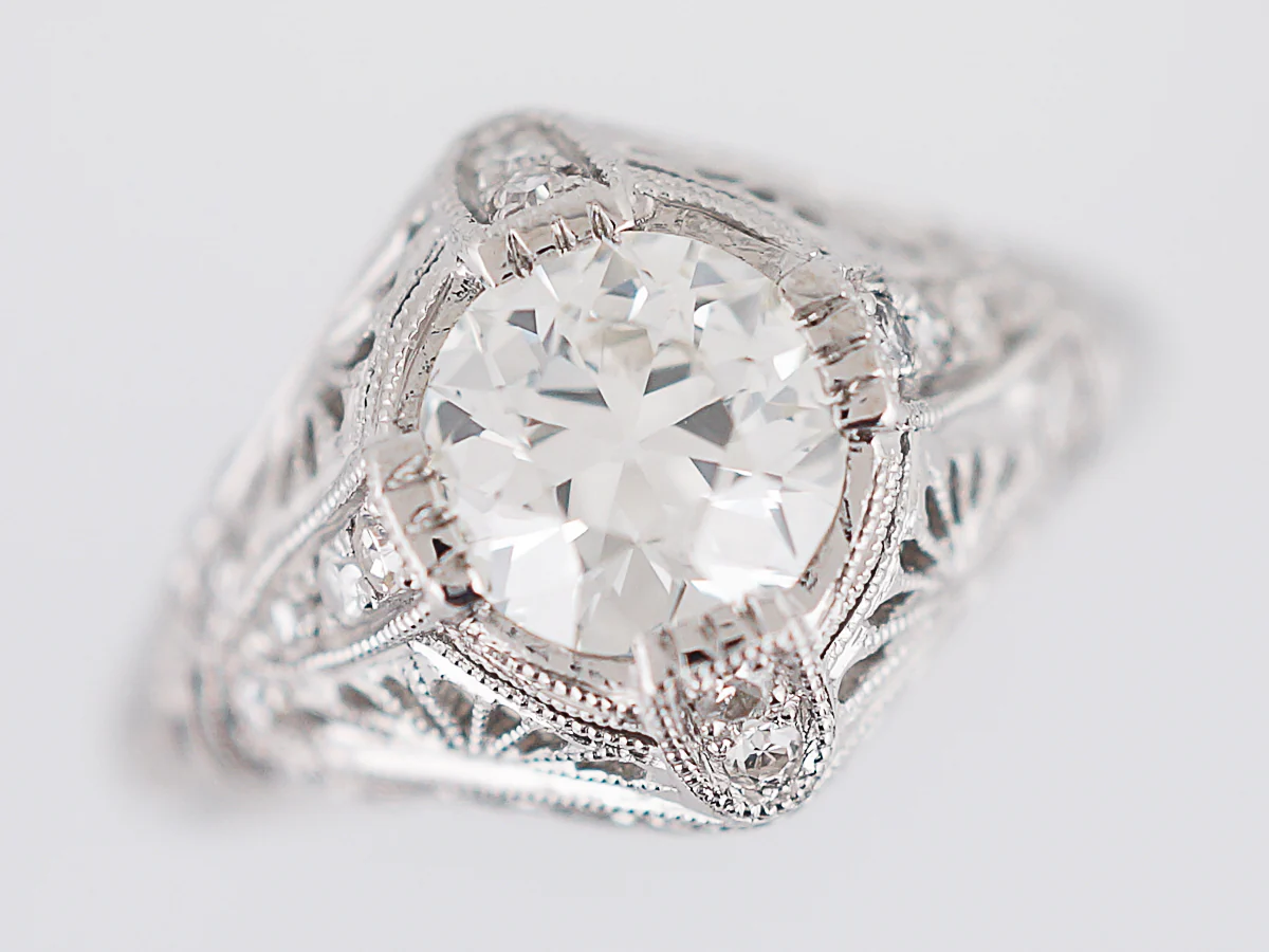 Vintage Platinum Filigree Diamond Engagement Ring - Image 4