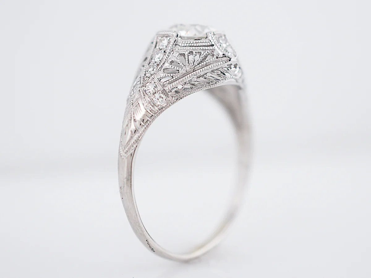 Vintage Platinum Filigree Diamond Engagement Ring - Image 5