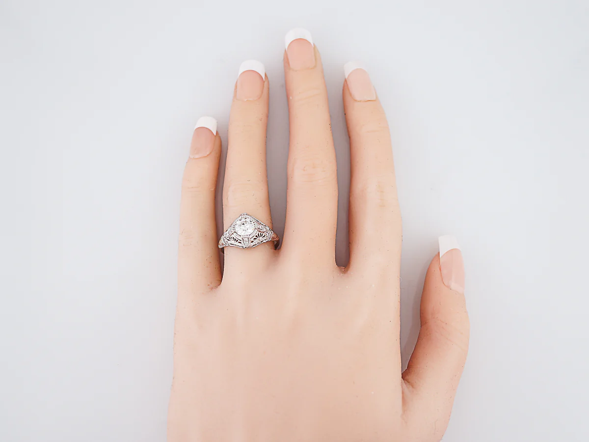 Vintage Platinum Filigree Diamond Engagement Ring - Image 6
