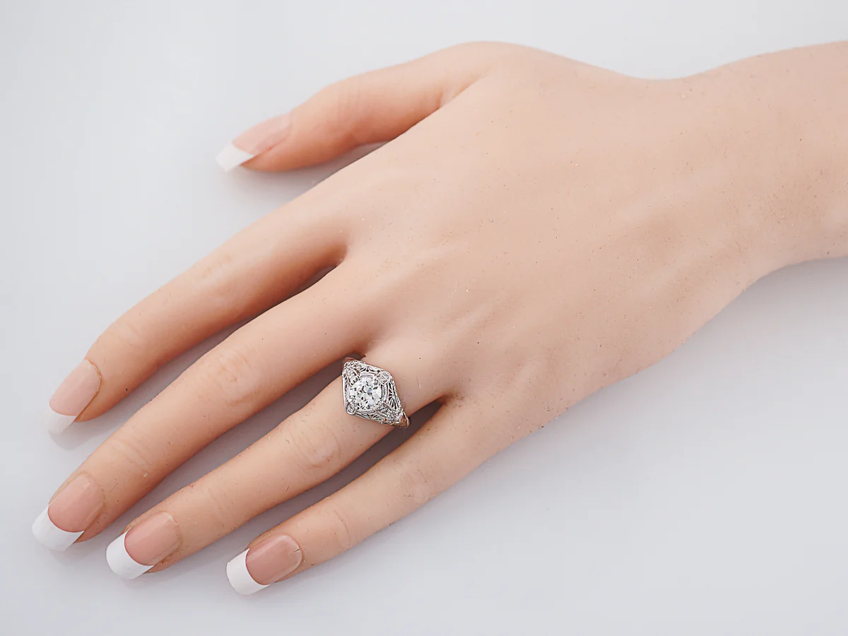 Vintage Platinum Filigree Diamond Engagement Ring - Image 7