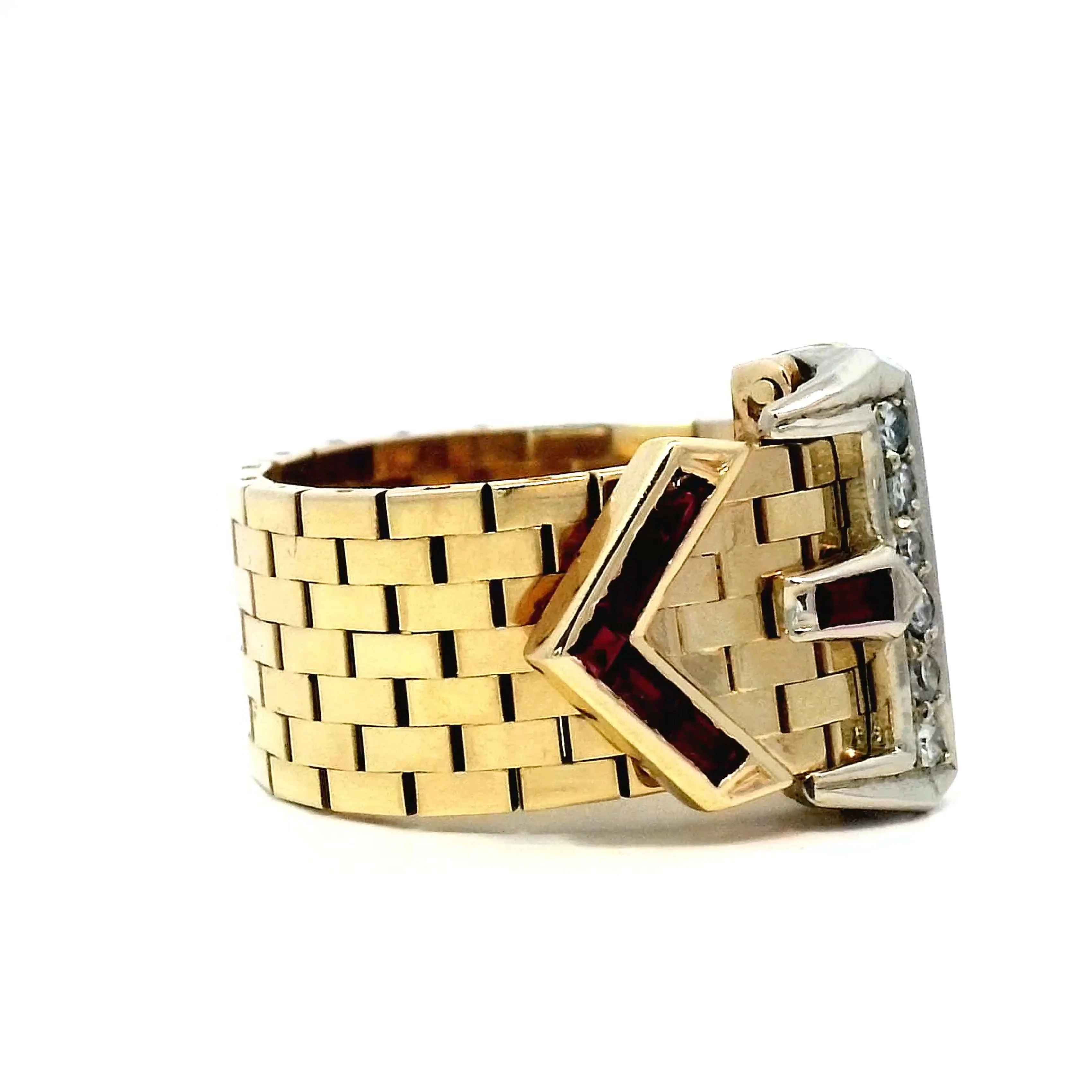 Vintage Retro Diamond Buckle Ring in 14k Yellow Gold - Image 3