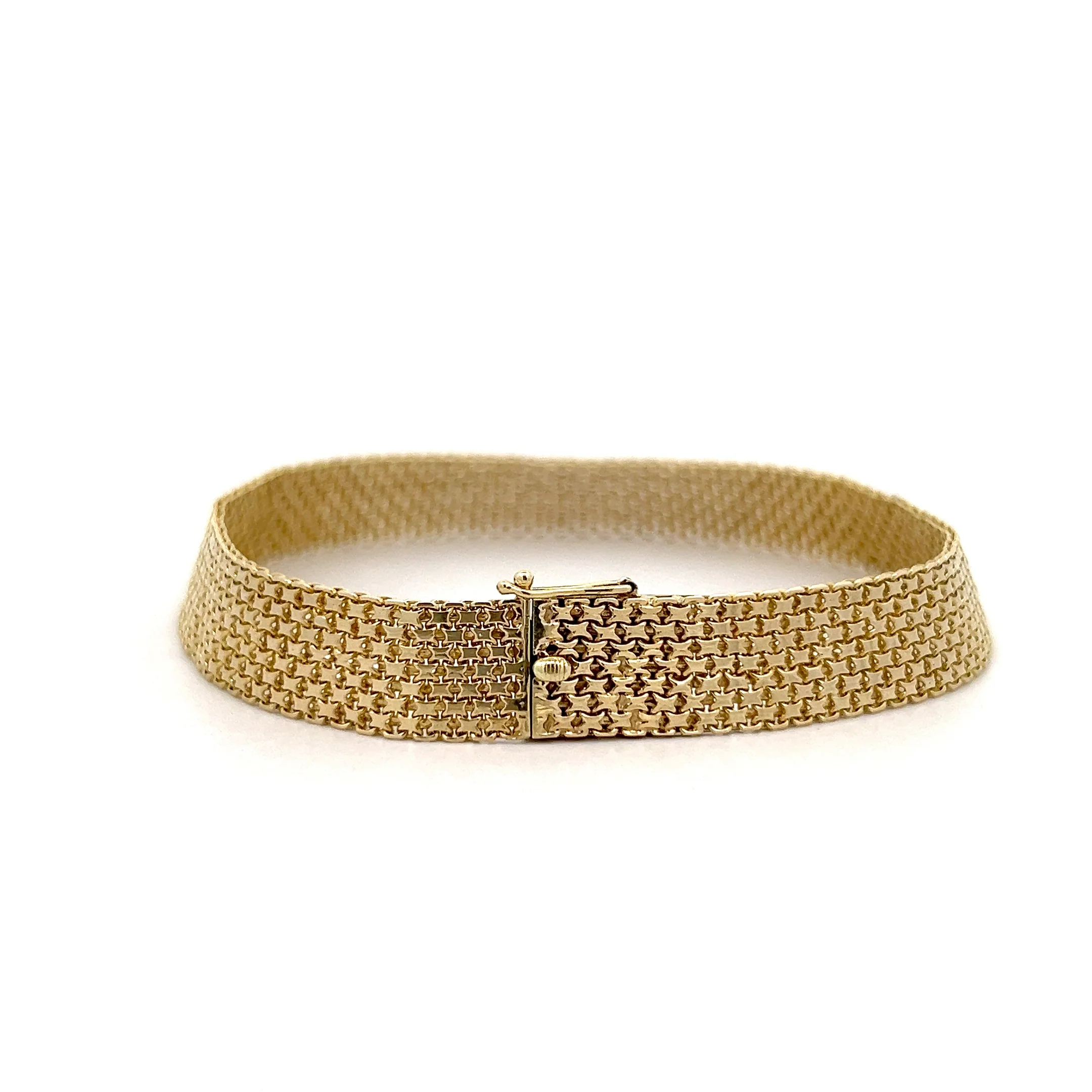 Vintage Retro Mesh Chain Bracelet 14k Yellow Gold - Image 4