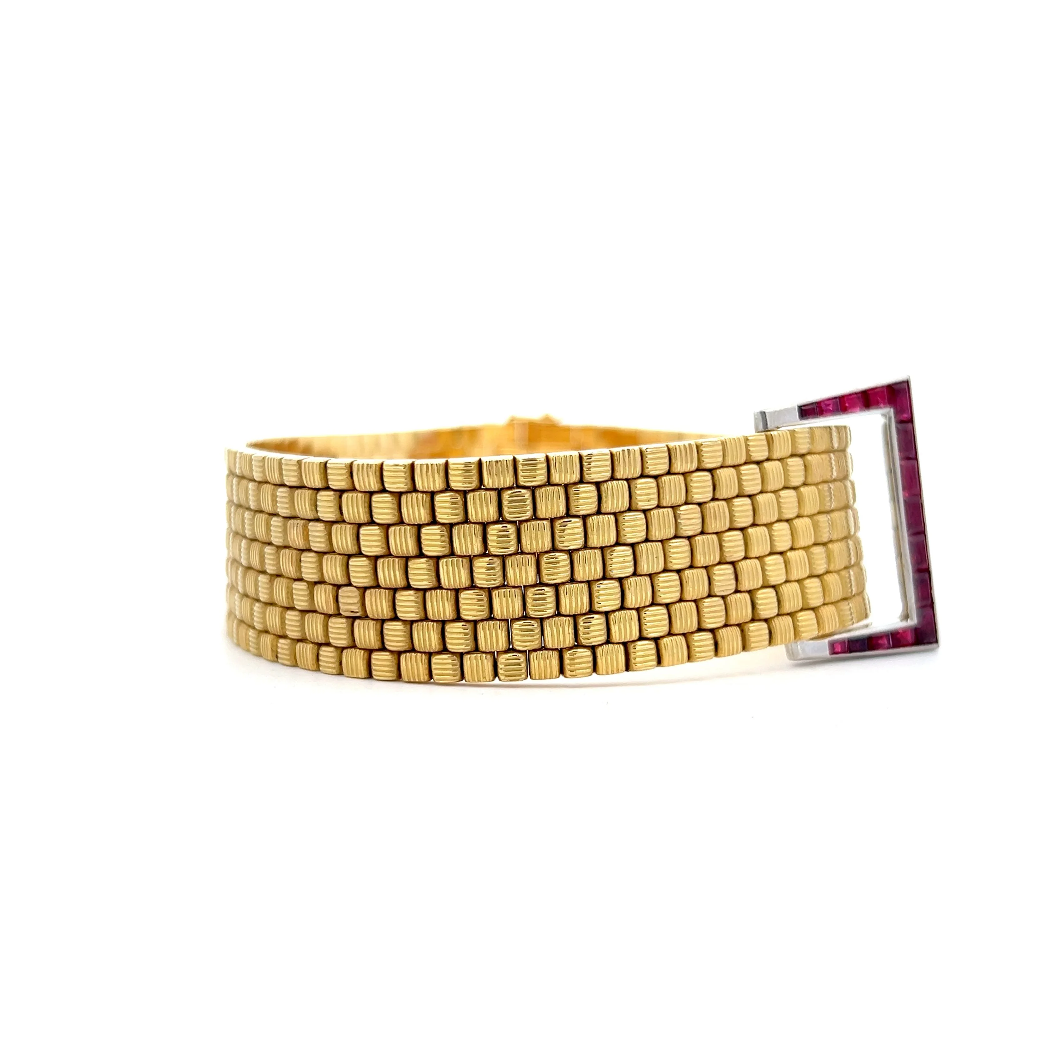 Vintage Retro Ruby Buckle Bracelet in 18k Yellow Gold - Image 3