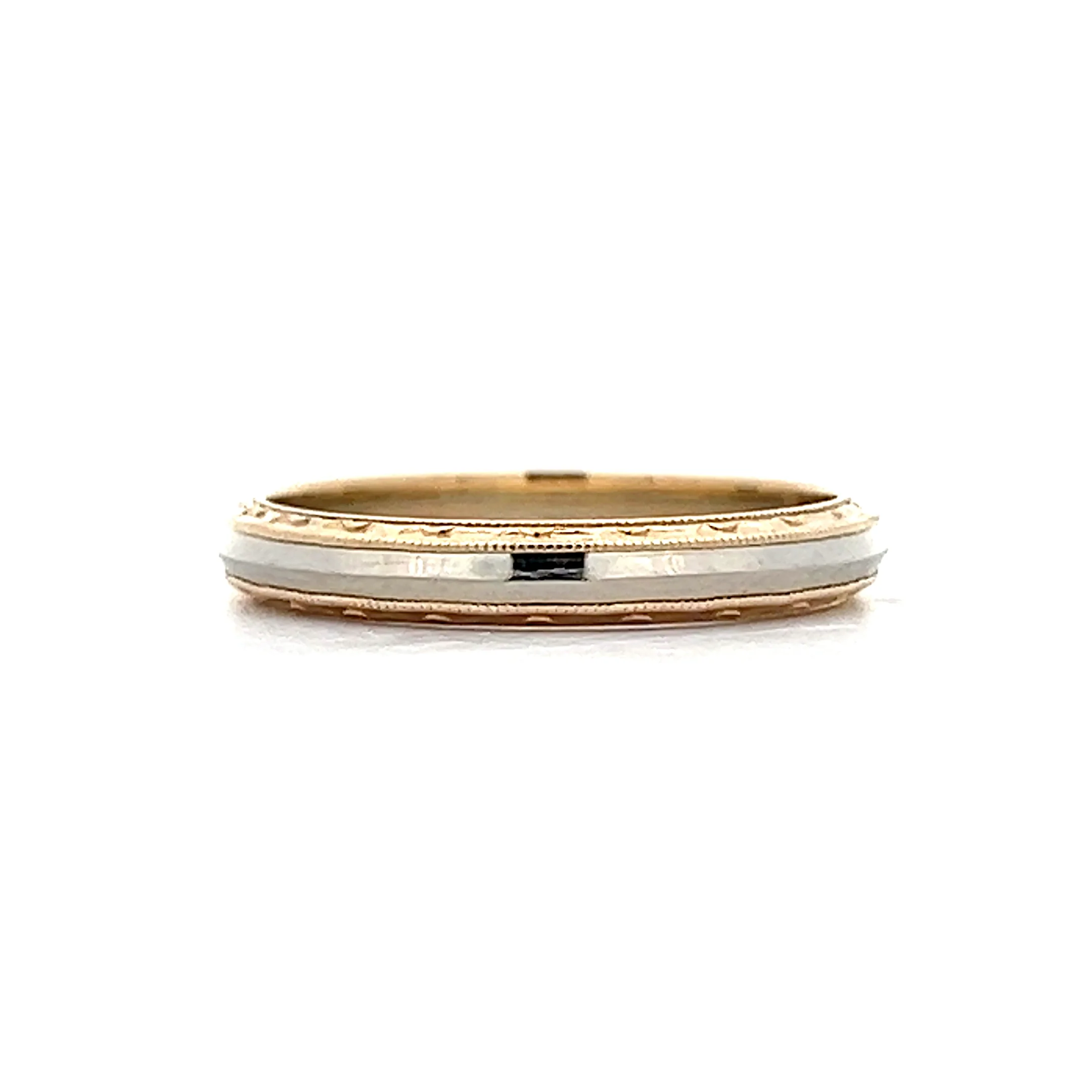 Vintage Retro Two-Tone Milgrain Wedding Band in 14k - Image 2