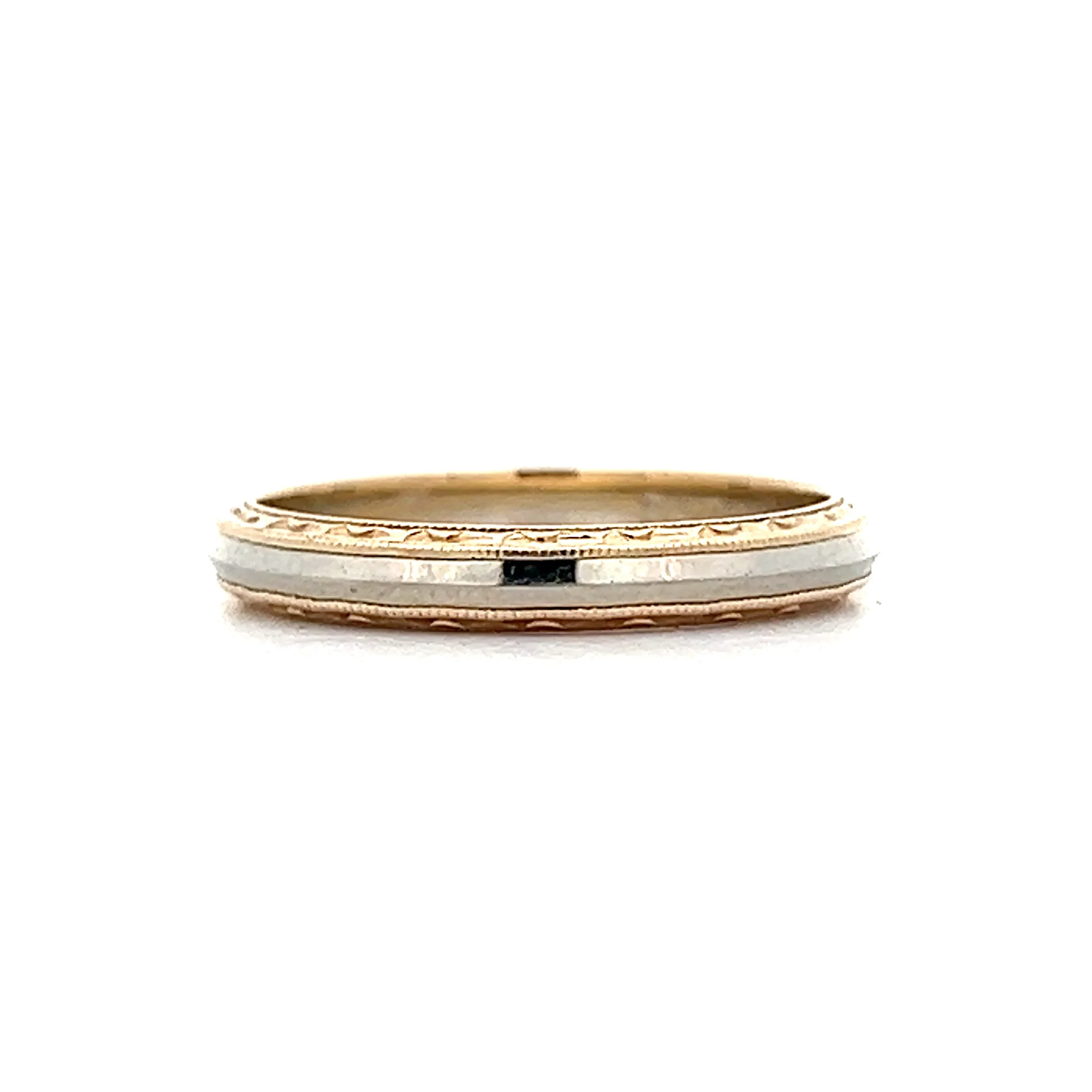 Vintage Retro Two-Tone Milgrain Wedding Band in 14k - Image 3