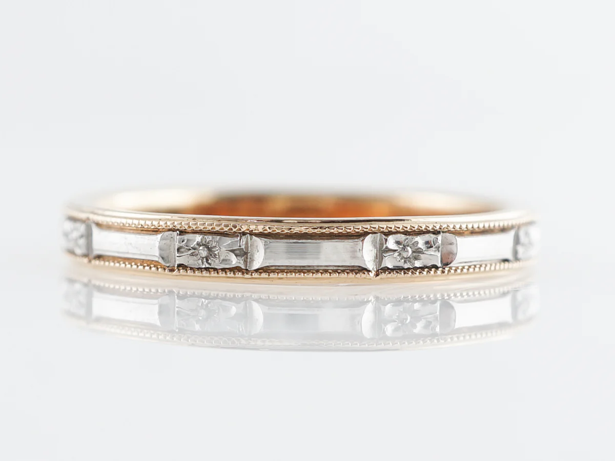 Vintage Retro Two-Tone Wedding Band in 18k & Platinum - Image 2