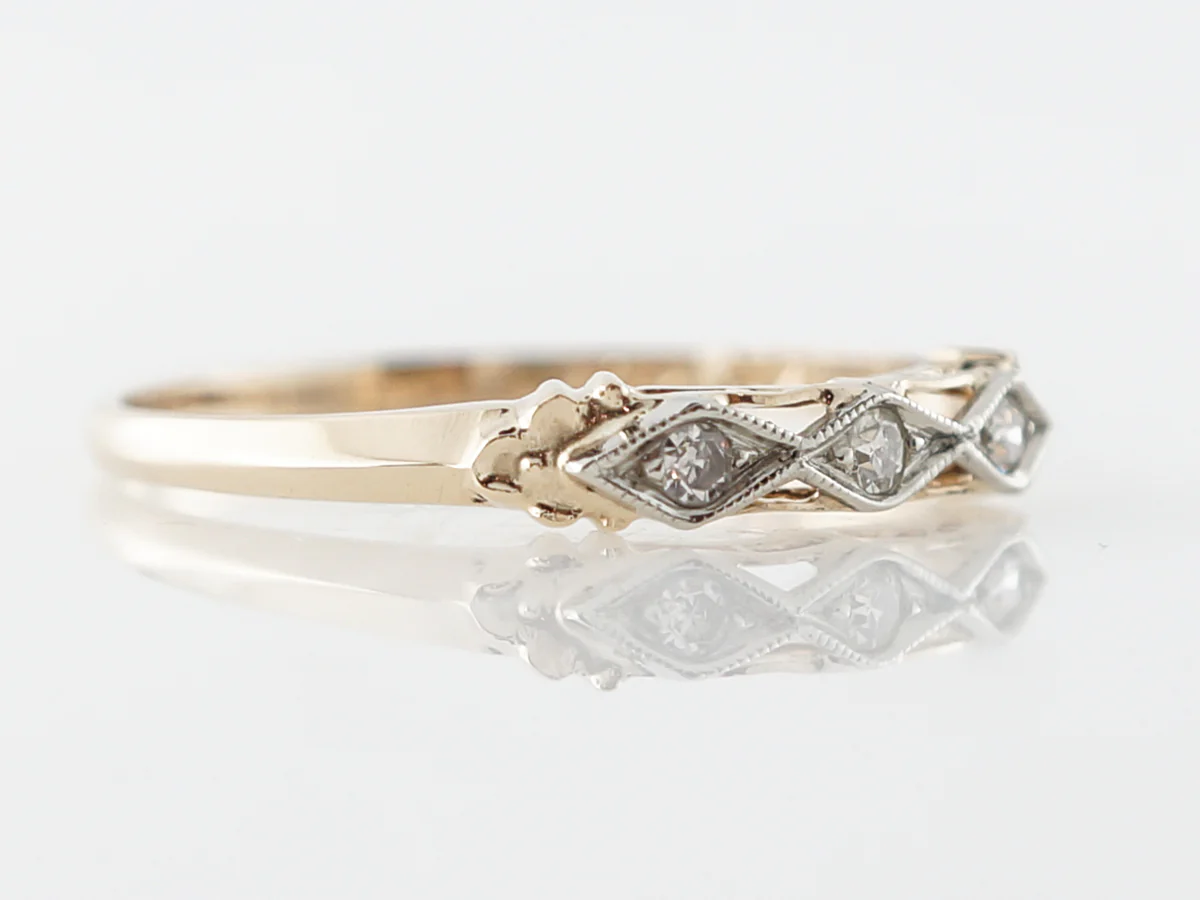 Vintage Retro Wedding Band w/ Diamonds in 14k - Image 3