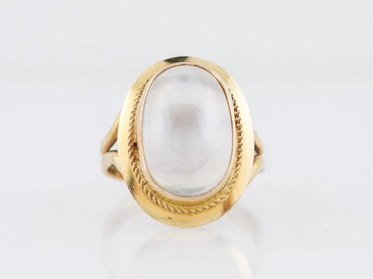 Vintage Right Hand Ring Mid-Century 6.94 Cabochon Cut Moonstone in 18k Yellow Gold