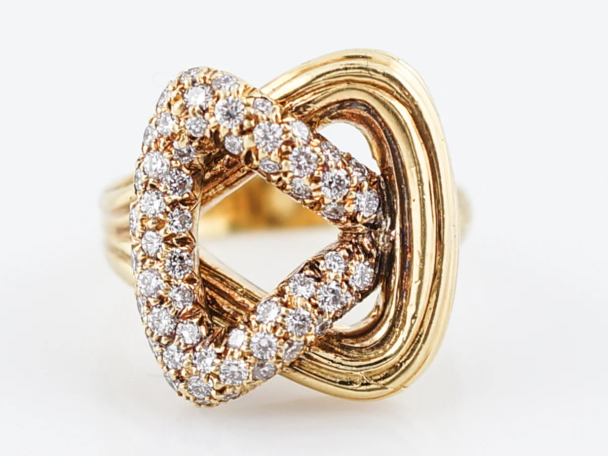 Vintage Right Hand Ring Mid Century .81 Round Brilliant Cut Diamonds in 18k Yellow Gold
