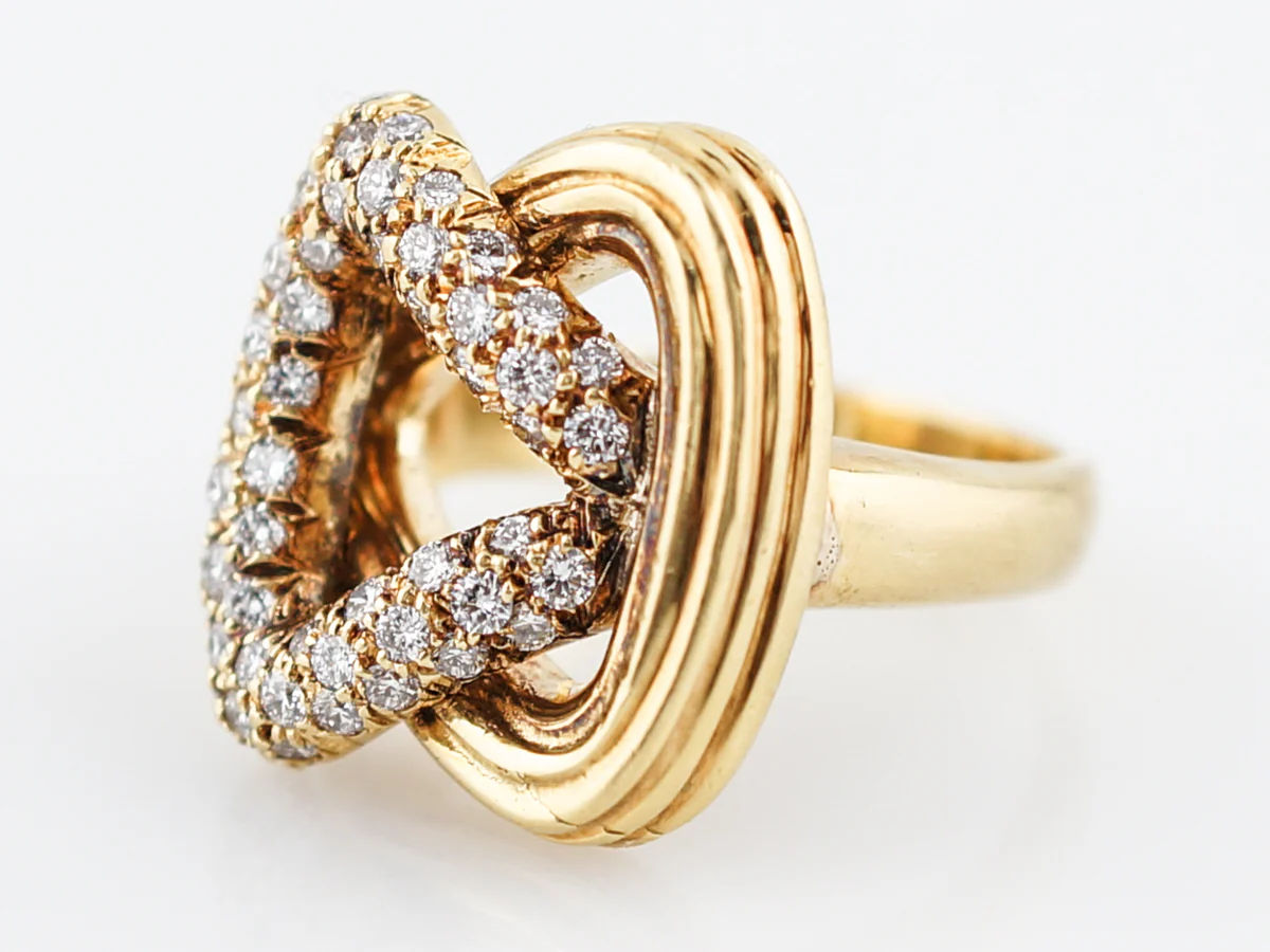Vintage Right Hand Ring Mid Century .81 Round Brilliant Cut Diamonds in 18k Yellow Gold - Image 2