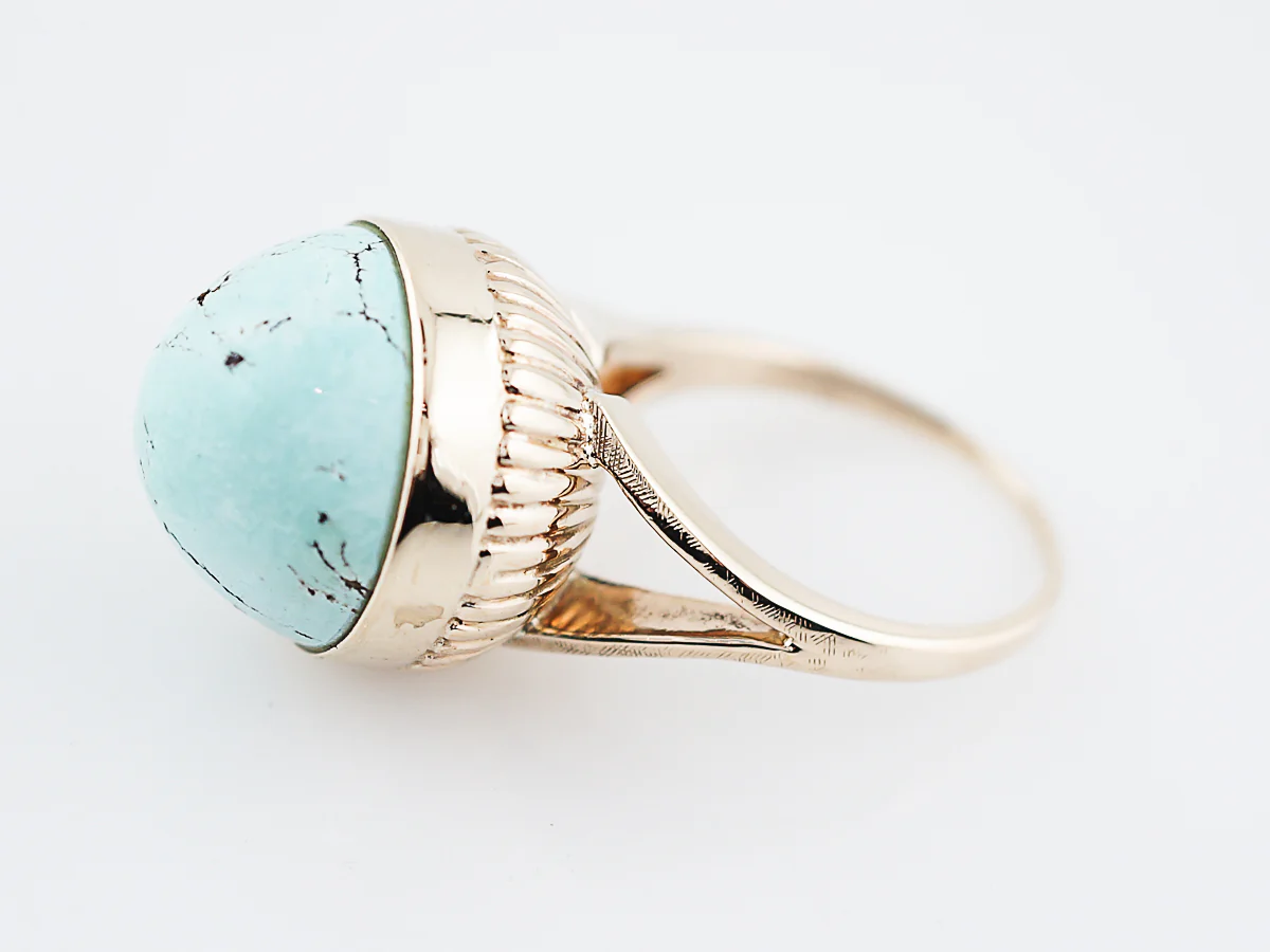 Vintage Right Hand Ring Retro Cabochon Cut Turquoise in 14k Yellow Gold - Image 2