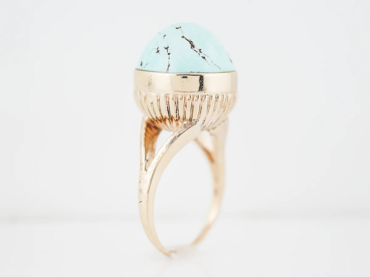 Vintage Right Hand Ring Retro Cabochon Cut Turquoise in 14k Yellow Gold - Image 6