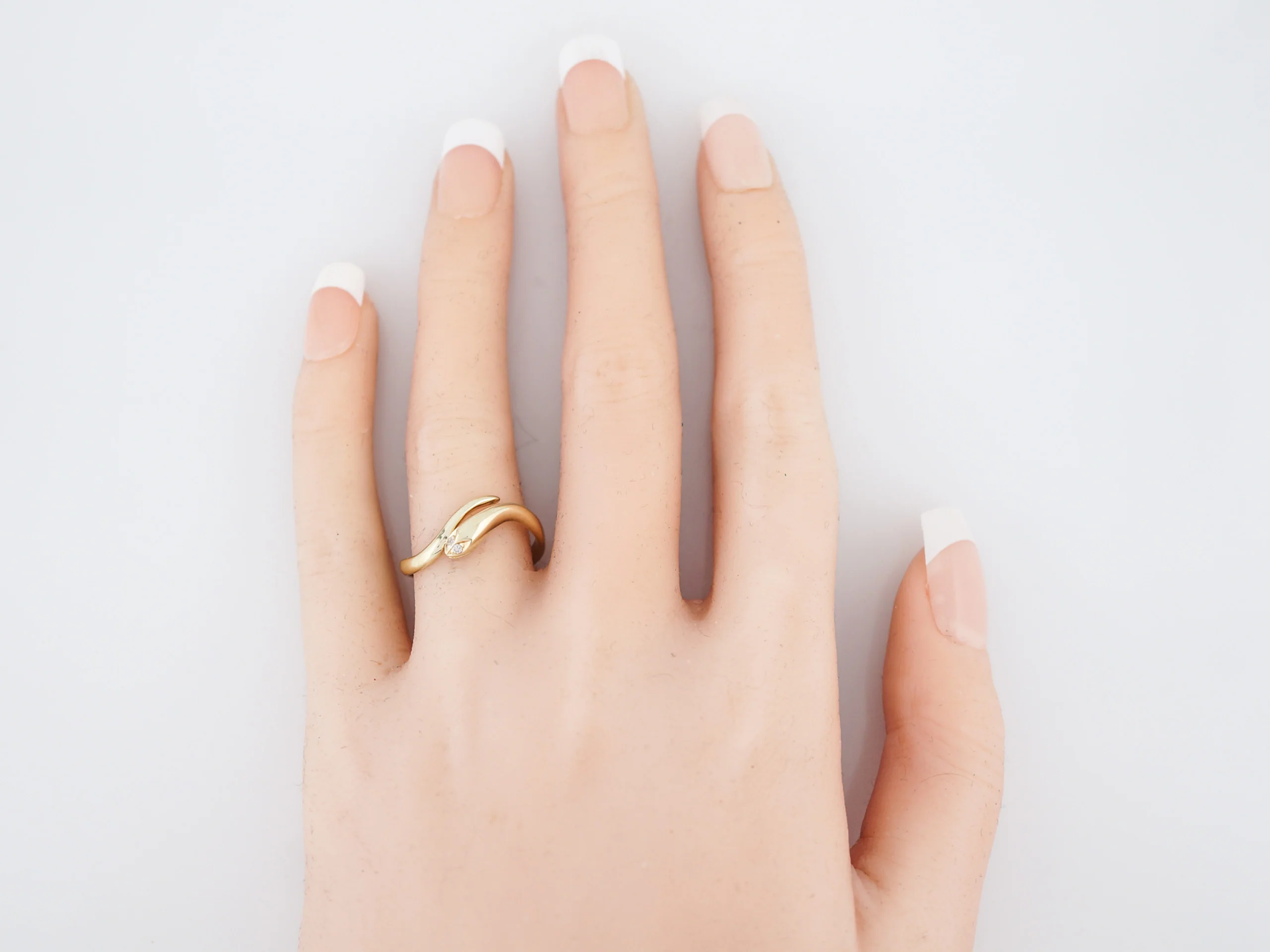 Vintage Right Hand Snake Ring Mid-Century .02 Single Cut Diamonds in 14K Yellow Gold - Image 3