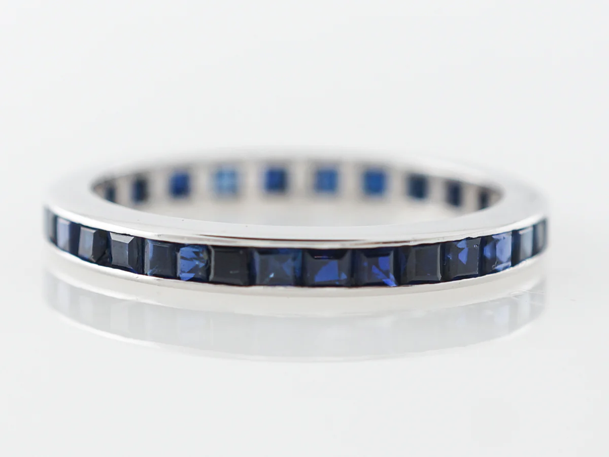 Vintage Sapphire Eternity Band Mid-Century in White Gold