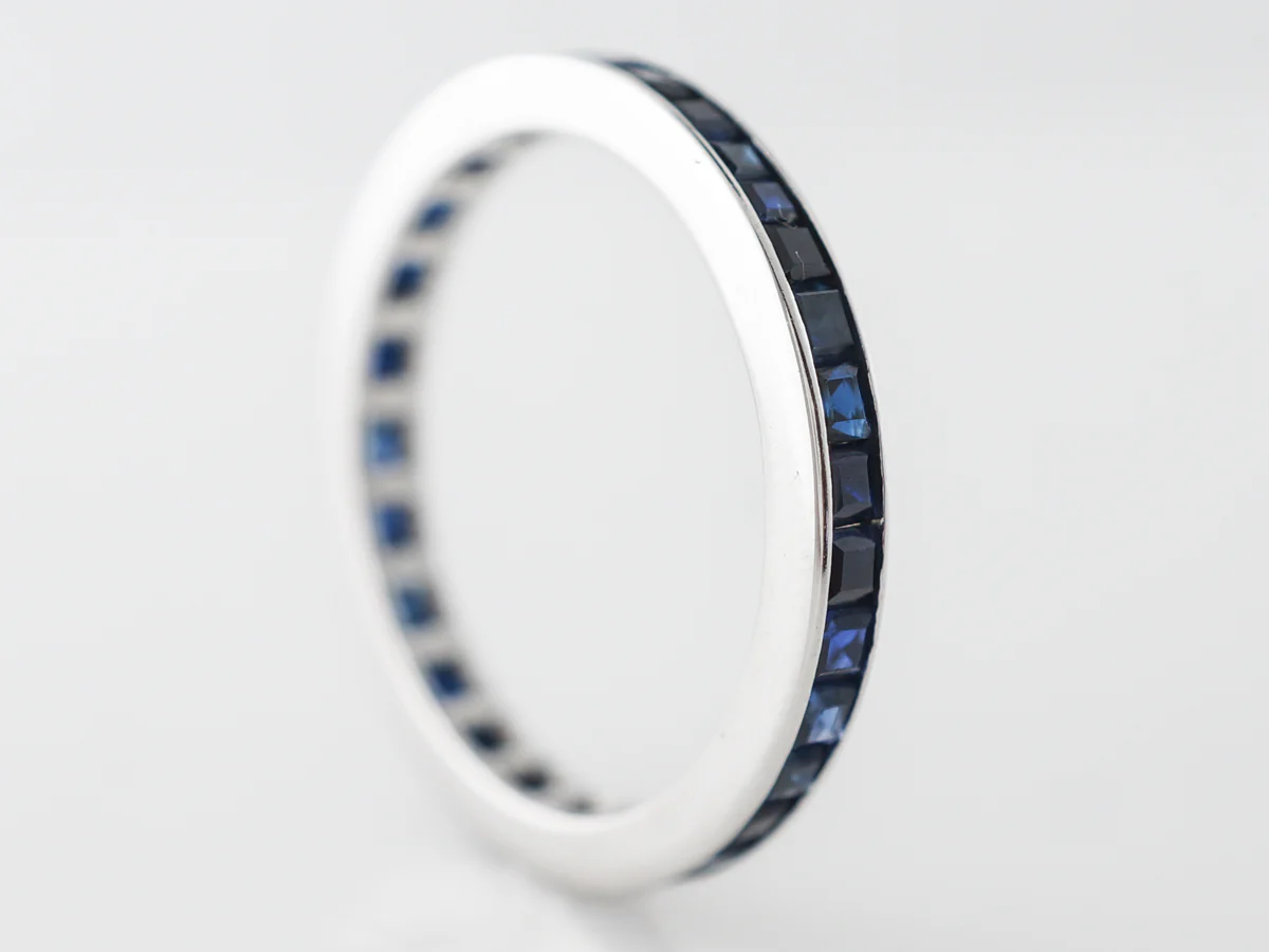 Vintage Sapphire Eternity Band Mid-Century in White Gold - Image 2