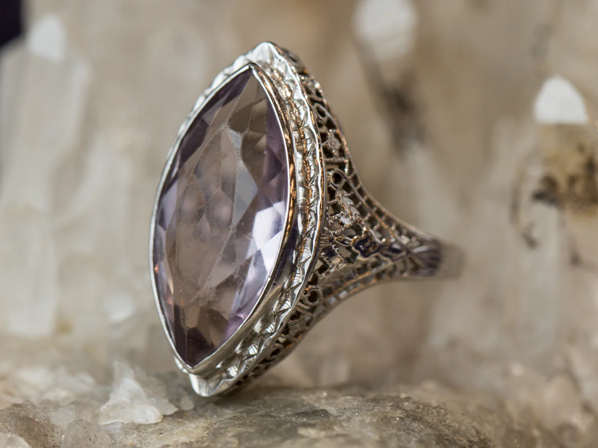 Vintage Solitaire Marquise Amethyst Ring in 14k - Image 6