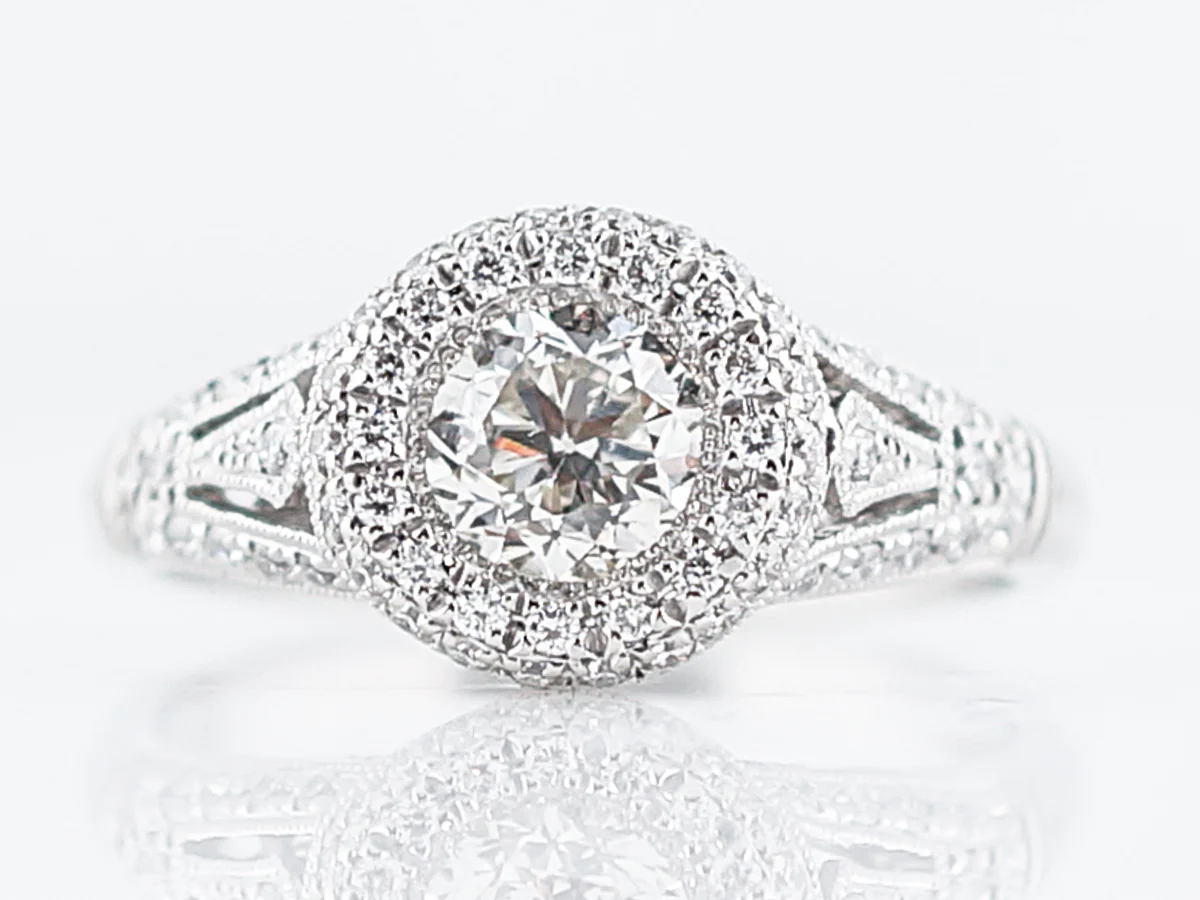 Vintage Style Diamond Cluster Engagement Ring in Platinum