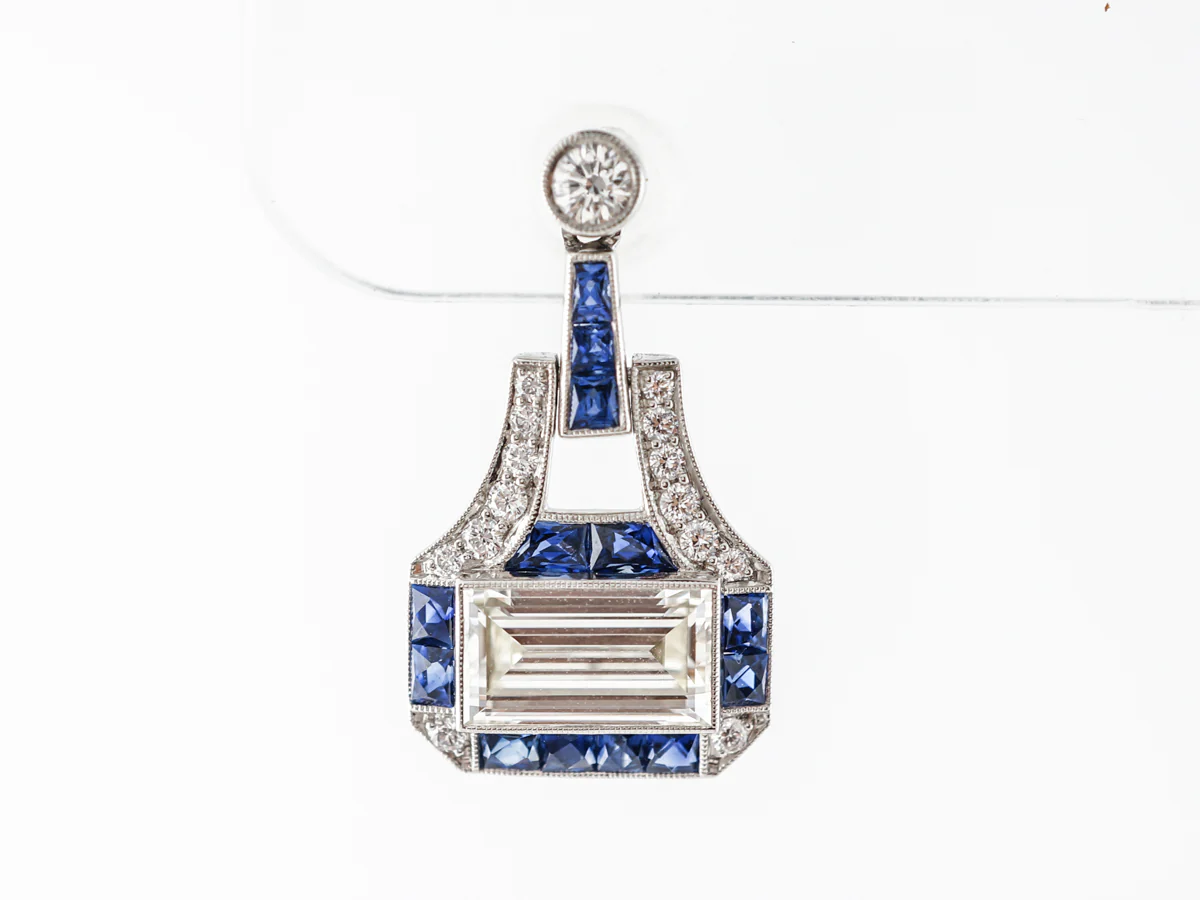 Vintage Style Diamond & Sapphire Earrings in Platinum - Image 3