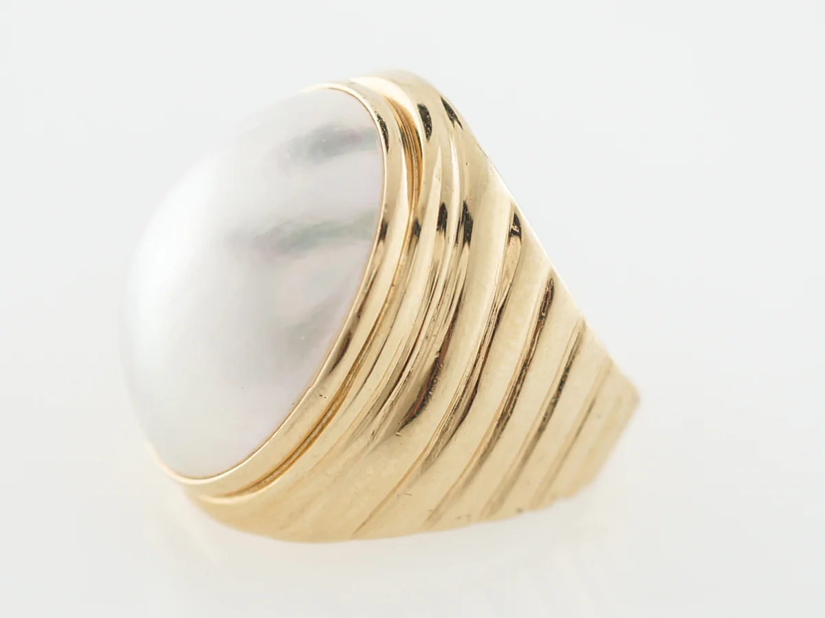 Vintage Style Pearl Cocktail Ring Yellow Gold - Image 2