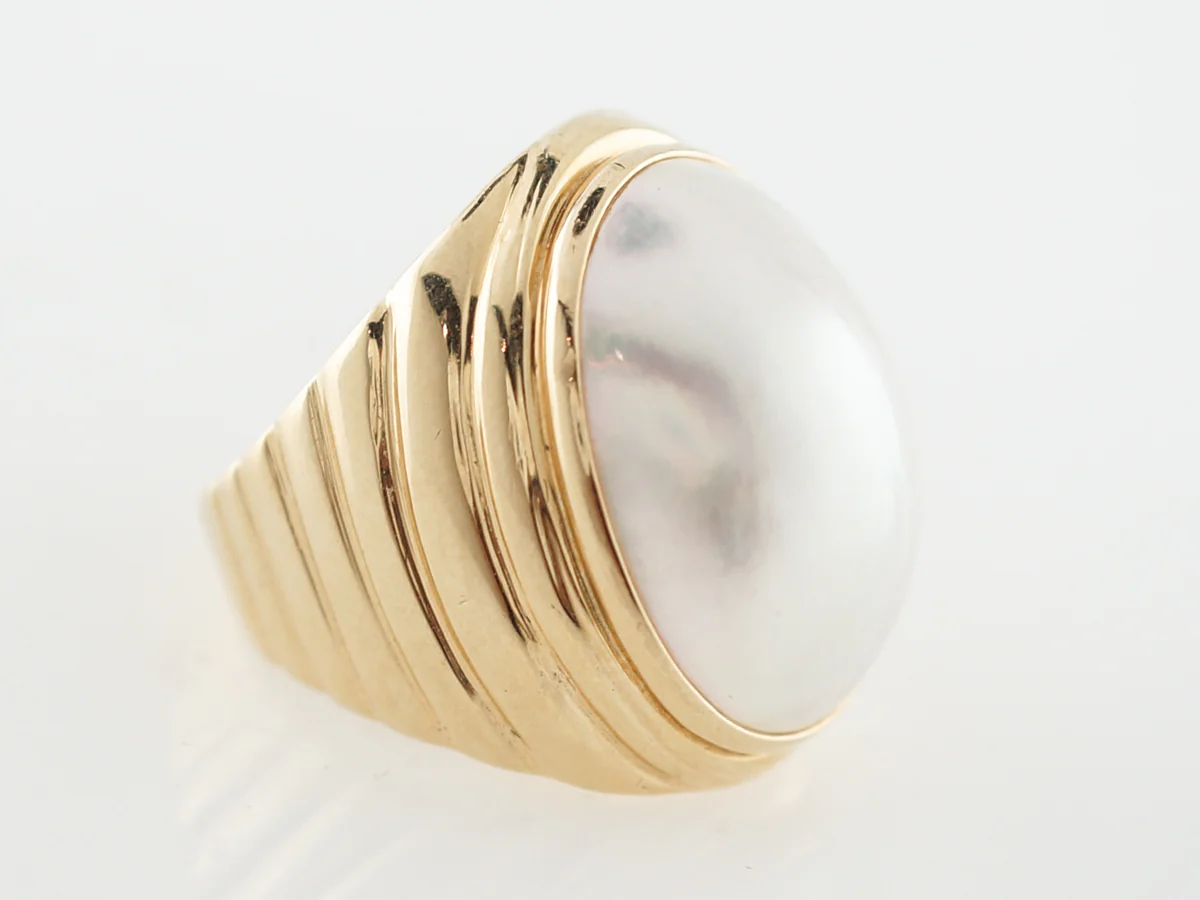 Vintage Style Pearl Cocktail Ring Yellow Gold - Image 3