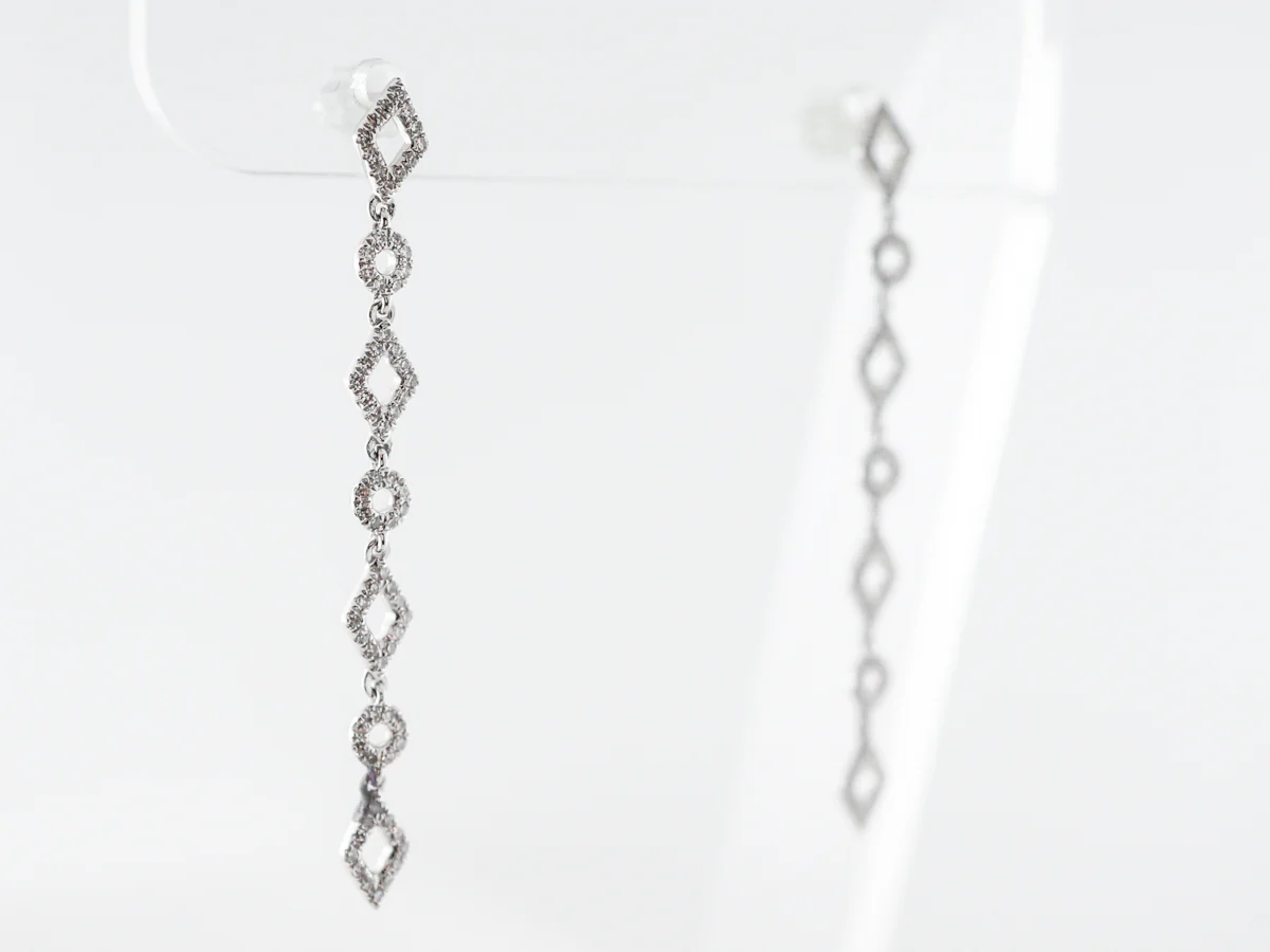 Vintage Style Single Cut Diamond Drop Earrings in 18k White Gold - Image 2