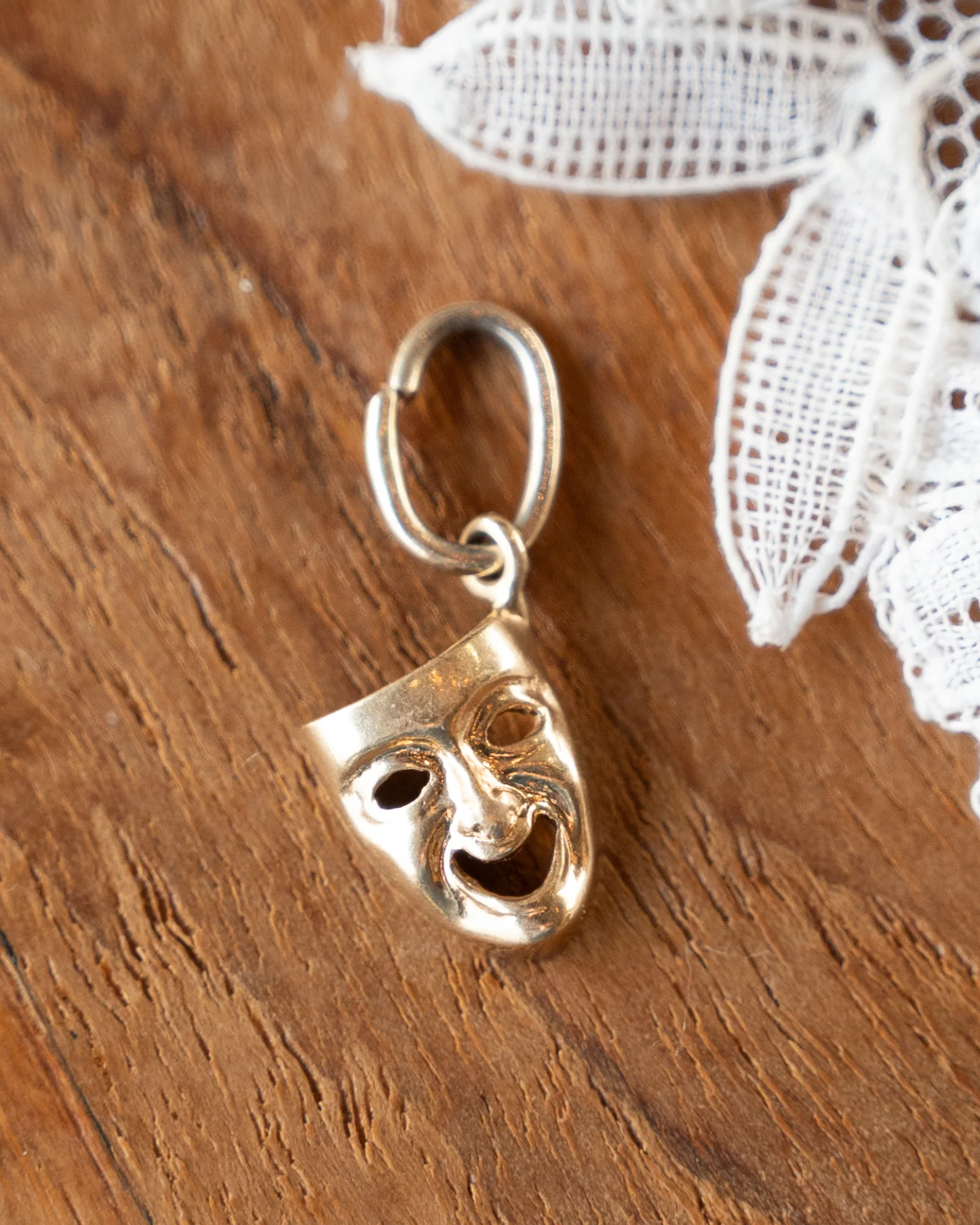 Vintage Theater Mask Charm in 14k Yellow Gold - Image 3
