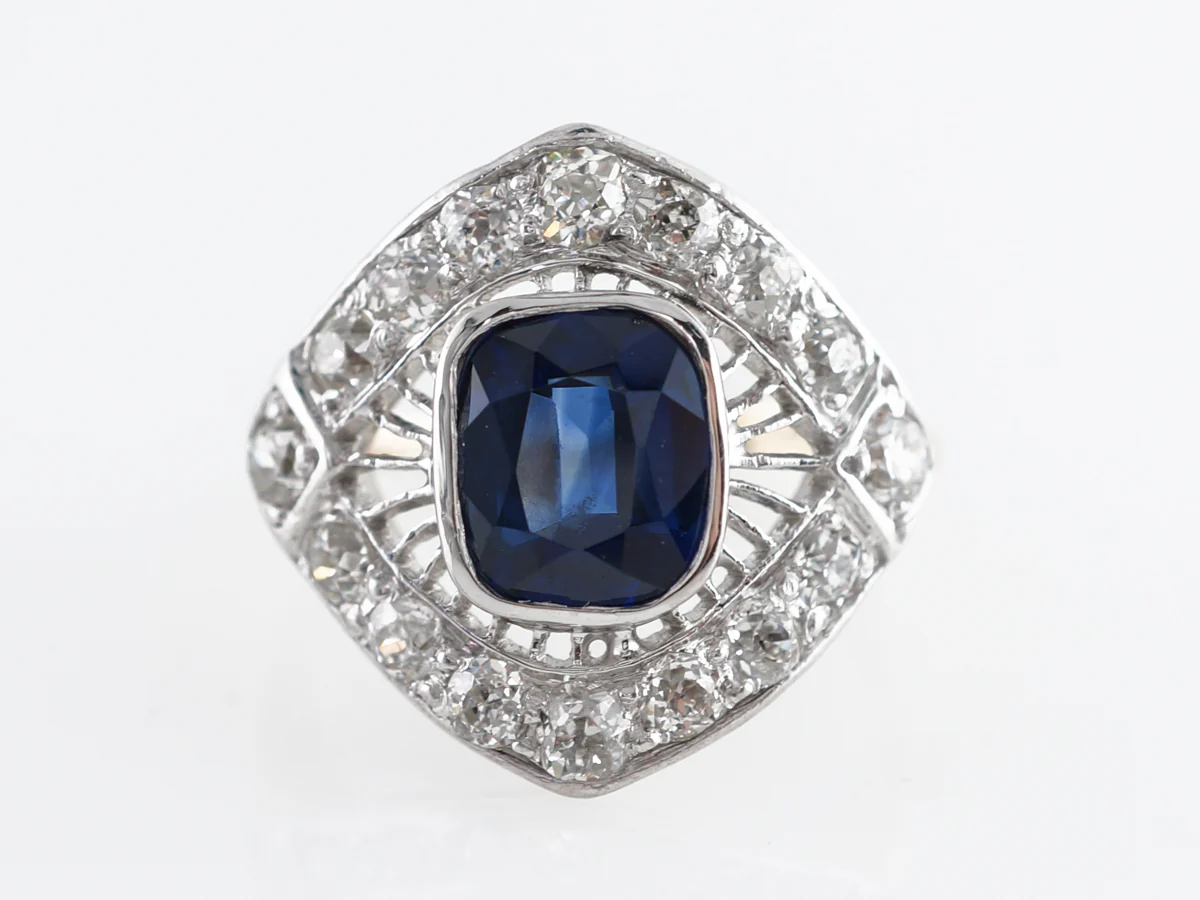 Vintage Two-Tone Edwardian Ring with Diamond & Sapphire