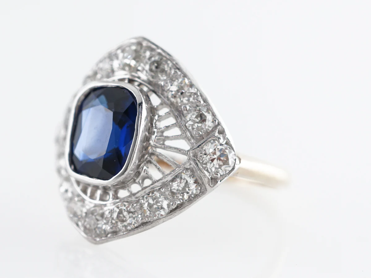 Vintage Two-Tone Edwardian Ring with Diamond & Sapphire - Image 2