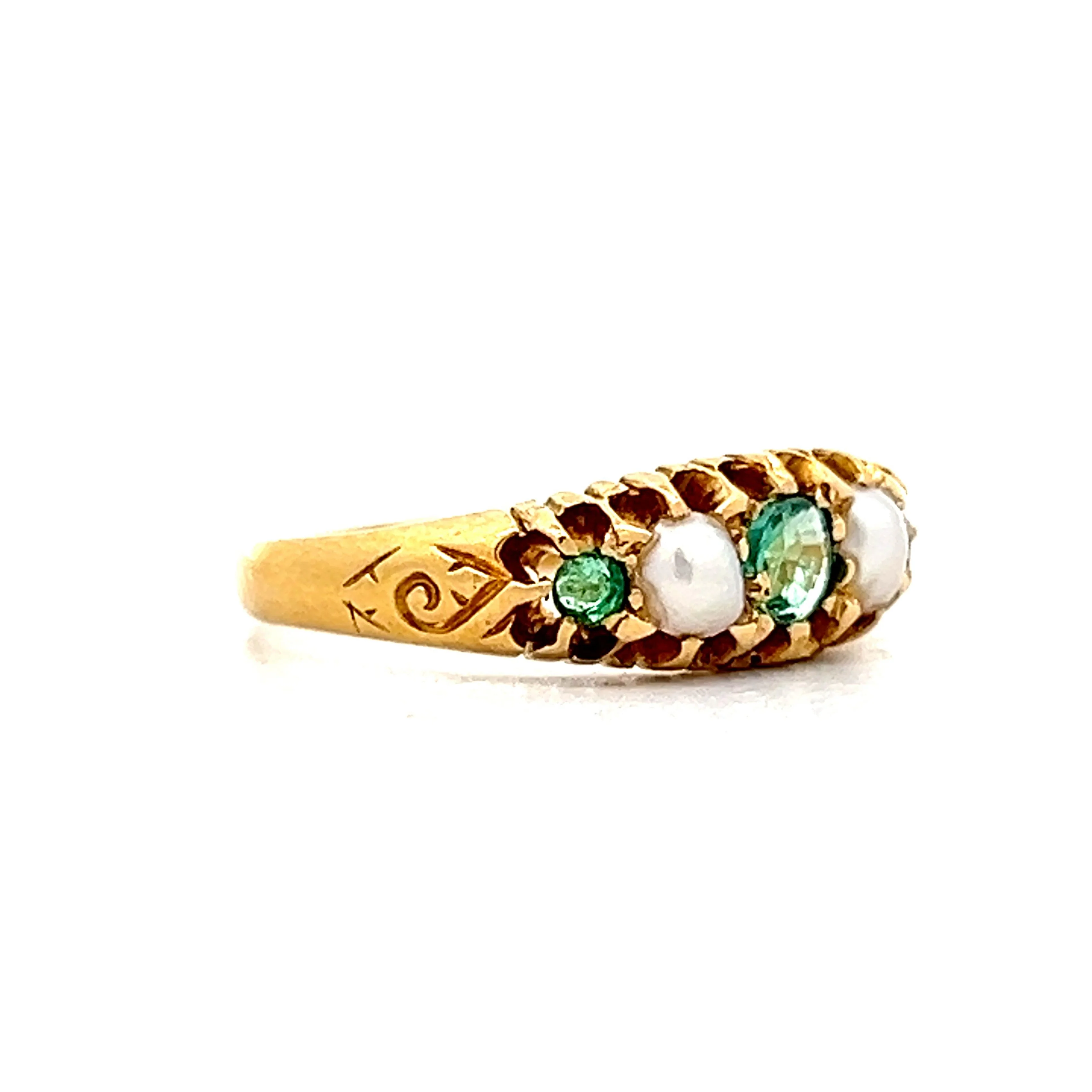 Vintage Victorian .10 Emerald & Pearl Ring in Yellow Gold - Image 3