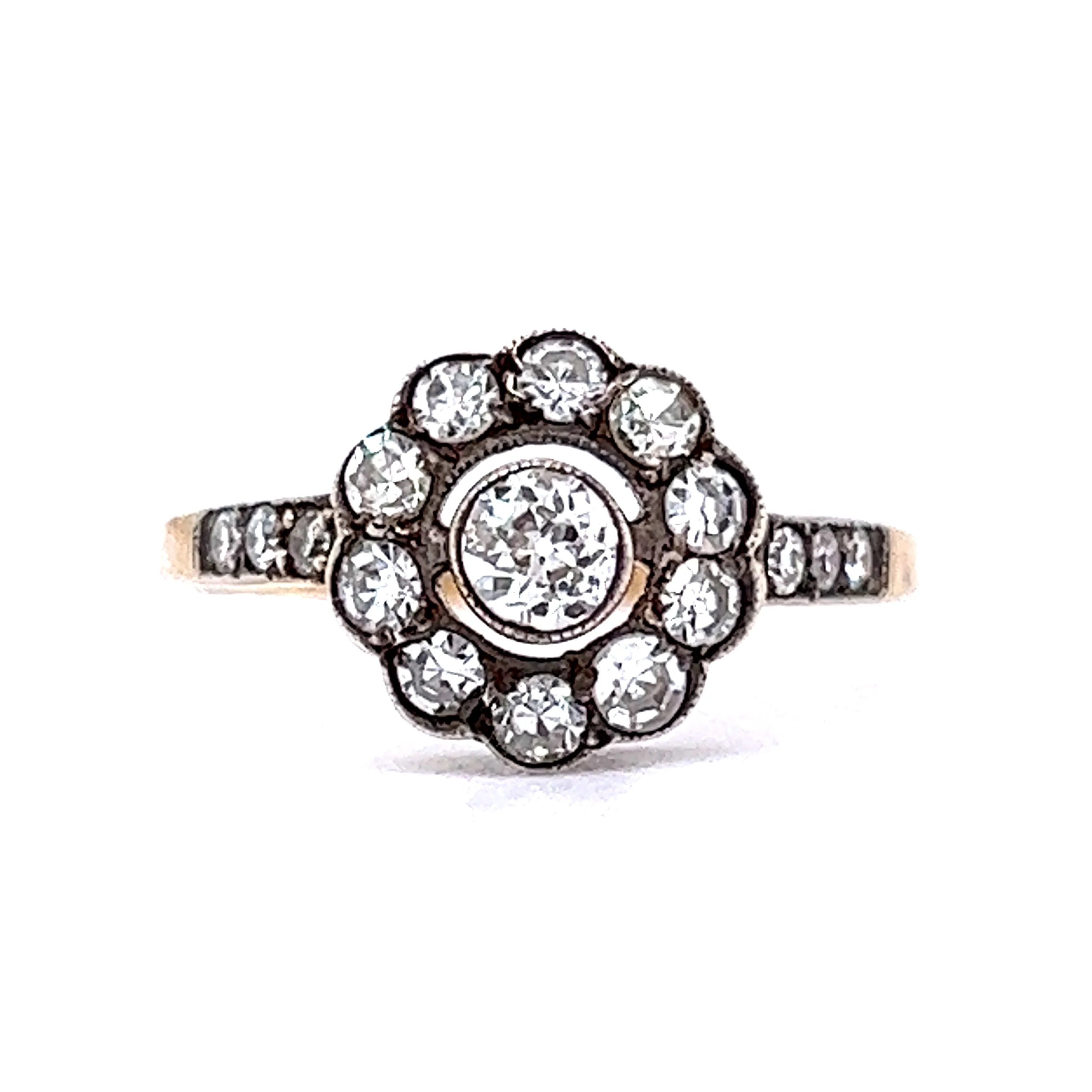 Vintage Victorian Diamond Cluster Engagement Ring in Yellow Gold