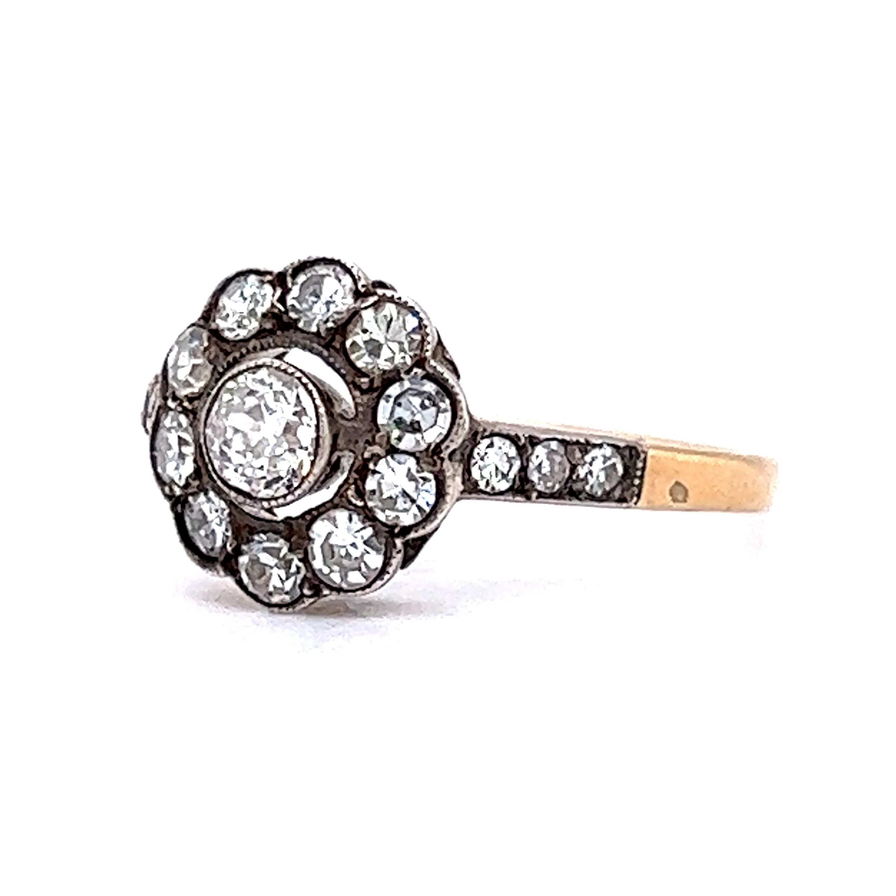 Vintage Victorian Diamond Cluster Engagement Ring in Yellow Gold - Image 2