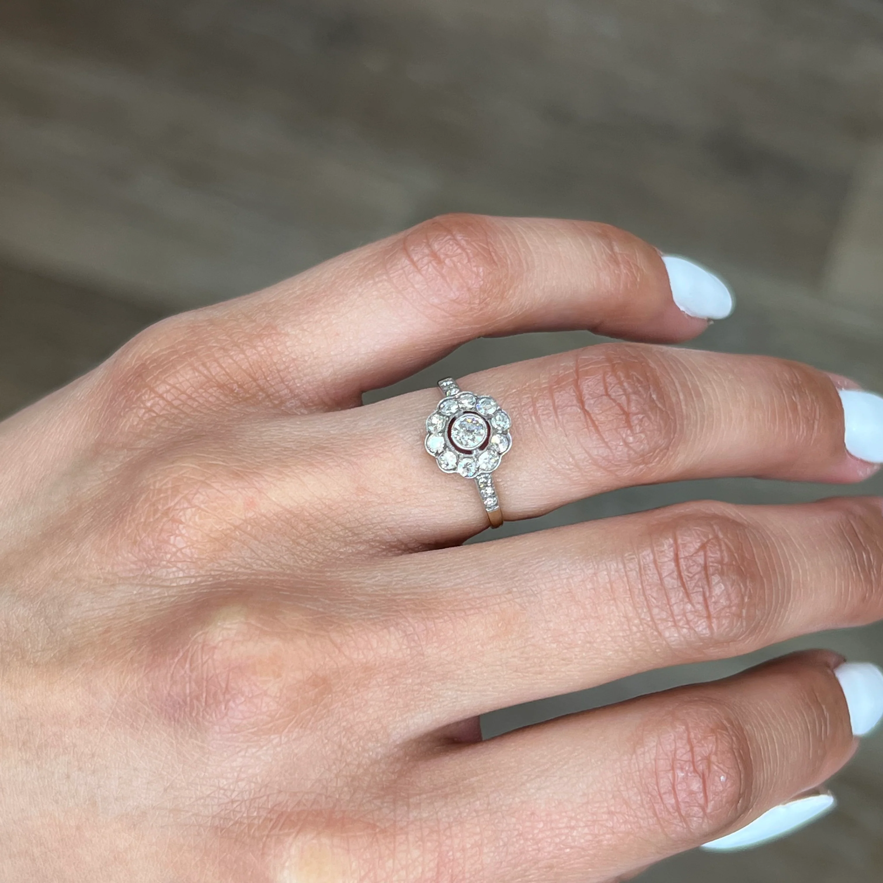 Vintage Victorian Diamond Cluster Engagement Ring in Yellow Gold - Image 6