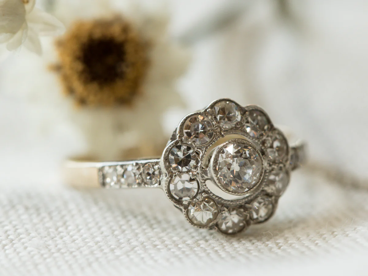 Vintage Victorian Diamond Cluster Engagement Ring in Yellow Gold - Image 7