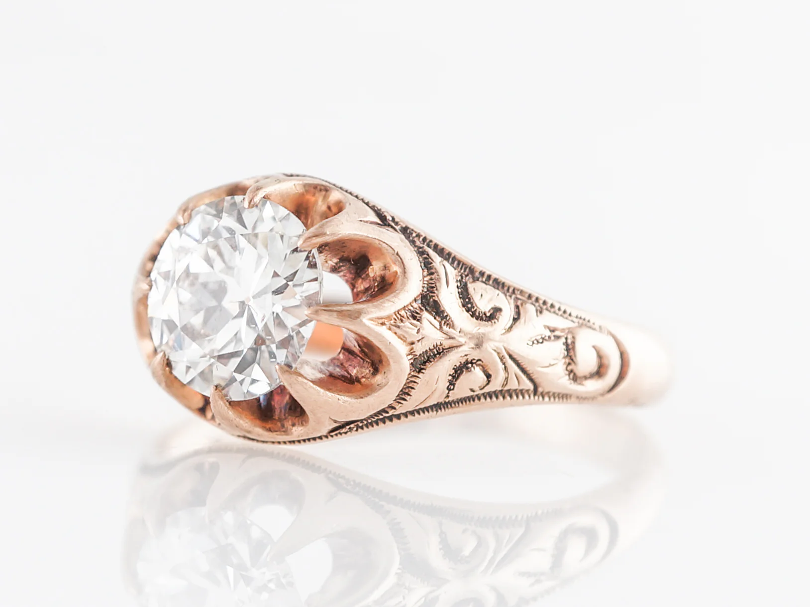 Vintage Victorian European Cut Engagement Ring in Rose Gold - Image 2