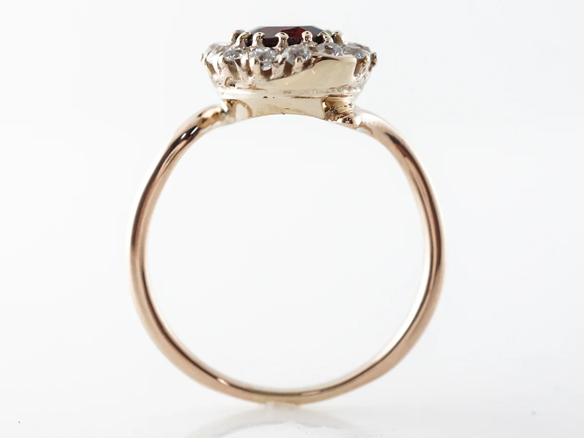 Vintage Victorian Garnet & Diamond Halo Ring in 14k - Image 4