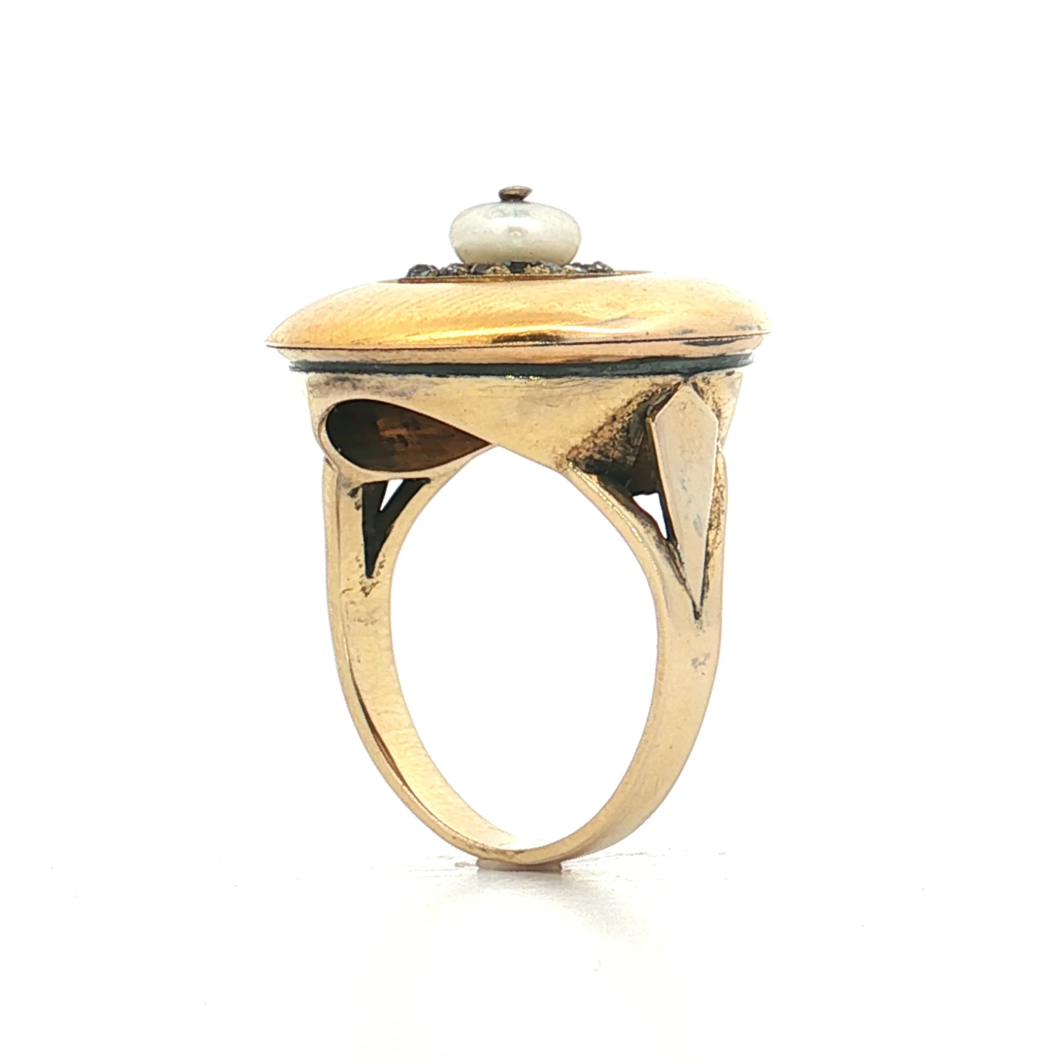 Vintage Victorian Pearl & Diamond Cocktail Ring 14k - Image 5