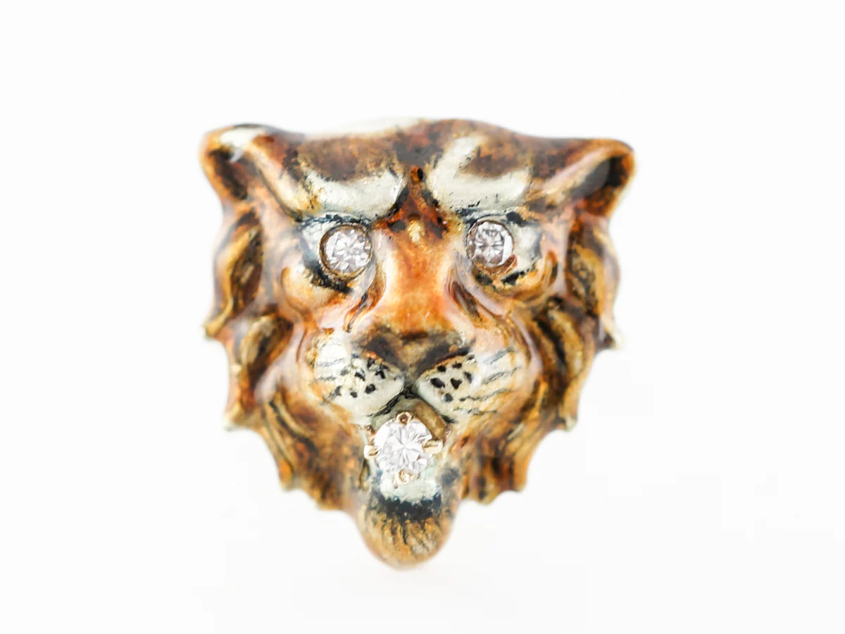 Vintage Victorian Tiger Ring w/ Diamonds in Yellow Gold