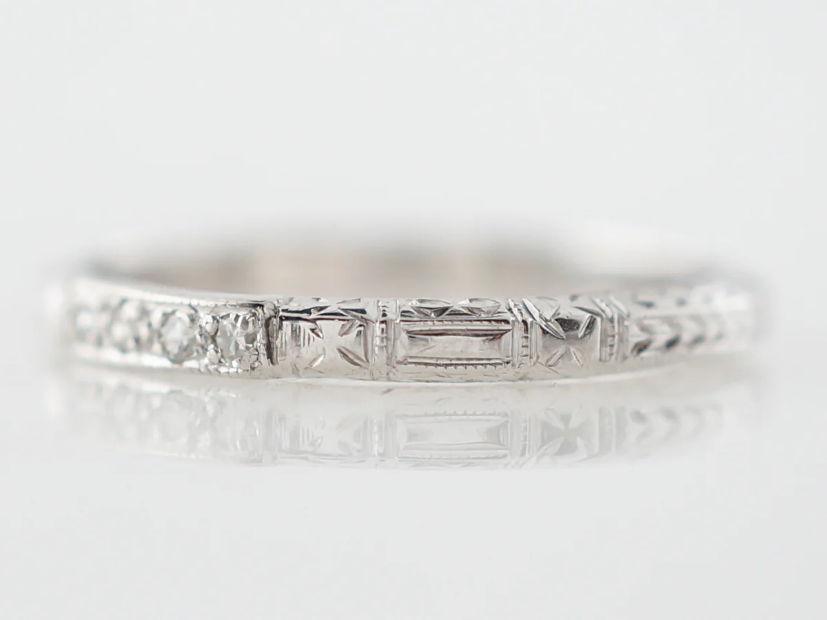 Vintage Wedding Band Art Deco .06 Single Cut Diamonds in 18k White Gold - Image 2