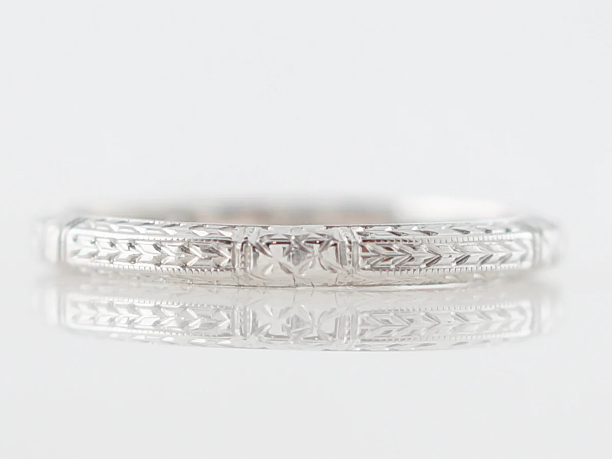Vintage Wedding Band Art Deco .06 Single Cut Diamonds in 18k White Gold - Image 3
