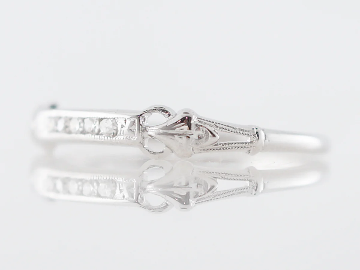 Vintage Wedding Band Art Deco .08 Single Cut Diamonds in 18k White Gold - Image 2