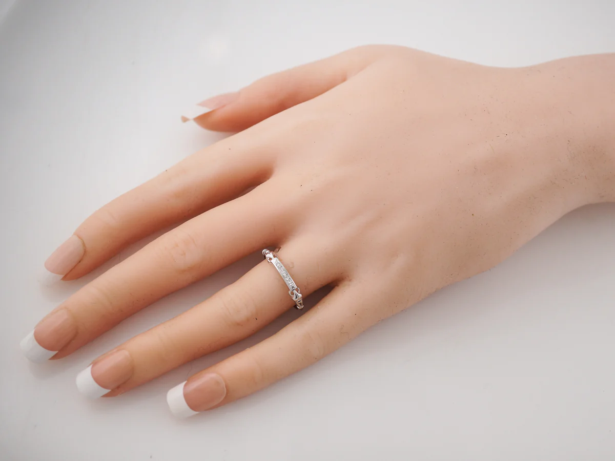 Vintage Wedding Band Art Deco .08 Single Cut Diamonds in 18k White Gold - Image 7