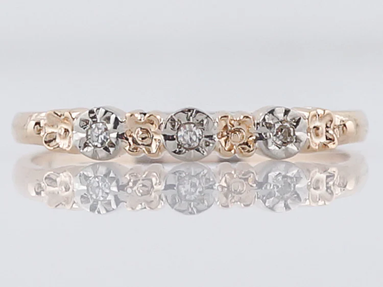Vintage Wedding Band Retro .05 Single Cut Diamonds in 14k Rose & White Gold