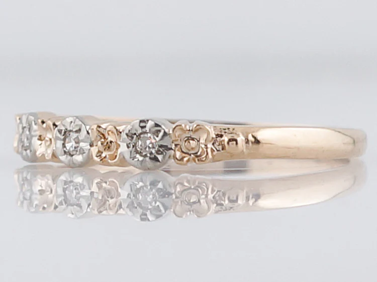 Vintage Wedding Band Retro .05 Single Cut Diamonds in 14k Rose & White Gold - Image 3