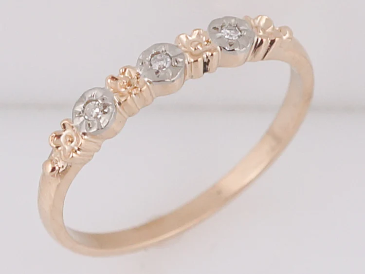 Vintage Wedding Band Retro .05 Single Cut Diamonds in 14k Rose & White Gold - Image 4
